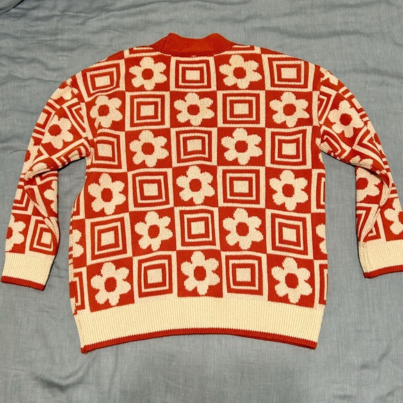 *Zara* Orange & Cream Floral Knit Cardigan, Small - Picture 3 of 8